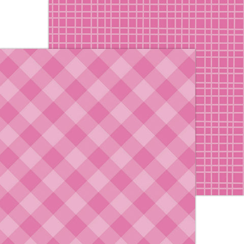 Doodlebug Petite Prints: 5424 Gingham-Linen Bubblegum (25-Sheet Pack)