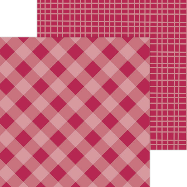 Doodlebug Petite Prints: 5425 Gingham-Linen Ruby (25-Sheet Pack)