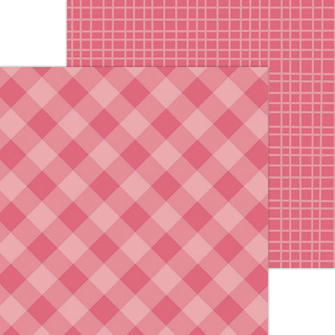 Doodlebug Petite Prints: 5427 Gingham-Linen Cherry (Single Sheet)