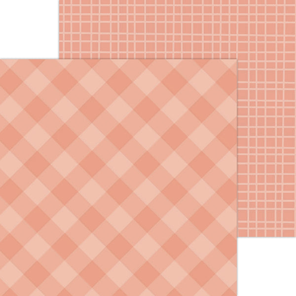 Doodlebug Petite Prints: 5428 Gingham-Linen Coral (Single Sheet)