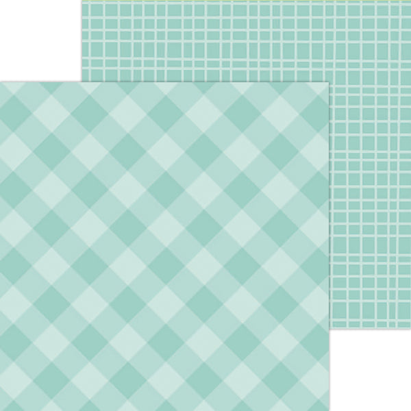 Doodlebug Petite Prints: 5436 Gingham-Linen Pistachio (25-Sheet Pack)