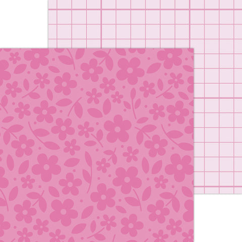 Doodlebug Petite Prints: 6085 Floral-Graph Bubblegum (Single Sheet)