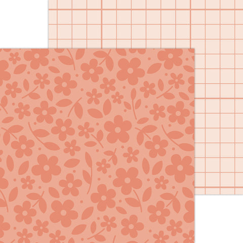 Doodlebug Petite Prints: 6089 Floral-Graph Coral (Single Sheet)