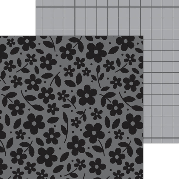 Doodlebug Petite Prints: 6107 Floral-Graph Beetle Black (Single Sheet)