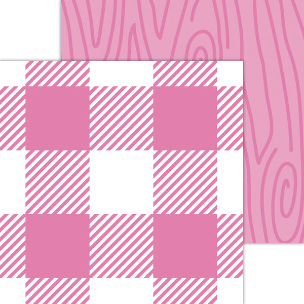Doodlebug Petite Prints: 7062 Buffalo Check-Woodgrain Bubblegum (25-Sheet Pack)