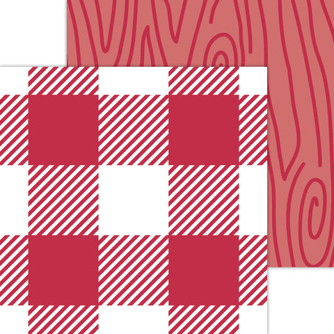 Doodlebug Petite Prints: 7063 Buffalo Check-Woodgrain Ruby (25-Sheet Pack)