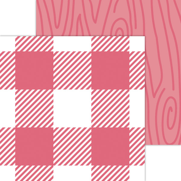 Doodlebug Petite Prints: 7065 Buffalo Check-Woodgrain Cherry (Single Sheet)