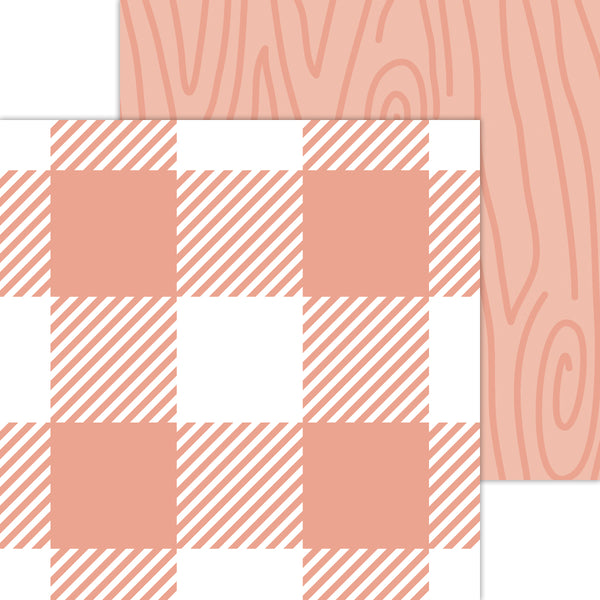 Doodlebug Petite Prints: 7066 Buffalo Check-Woodgrain Coral (Single Sheet)