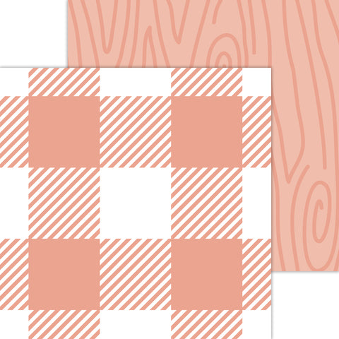 Doodlebug Petite Prints: 7066 Buffalo Check-Woodgrain Coral (Single Sheet)