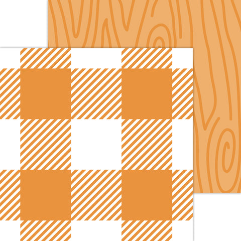 Doodlebug Petite Prints: 7067 Buffalo Check-Woodgrain Mandarin (Single Sheet)