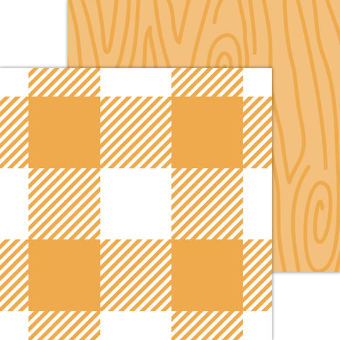 Doodlebug Petite Prints: 7068 Buffalo Check-Woodgrain Tangerine (25-Sheet Pack)
