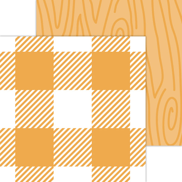 Doodlebug Petite Prints: 7068 Buffalo Check-Woodgrain Tangerine (Single Sheet)