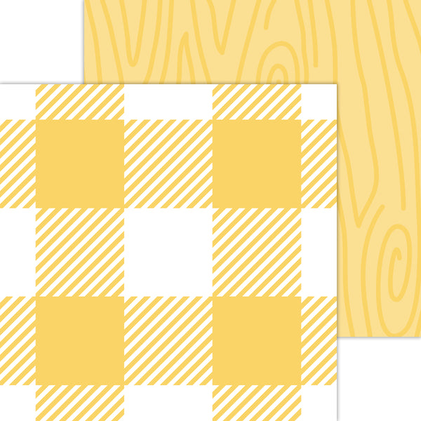 Doodlebug Petite Prints: 7069 Buffalo Check-Woodgrain Bumblebee (Single Sheet)