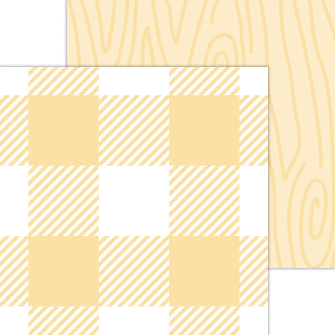 Doodlebug Petite Prints: 7070 Buffalo Check-Woodgrain Lemon (Single Sheet)