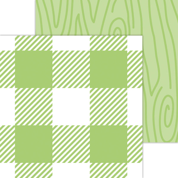 Doodlebug Petite Prints: 7072 Buffalo Check-Woodgrain Limeade (25-Sheet Pack)