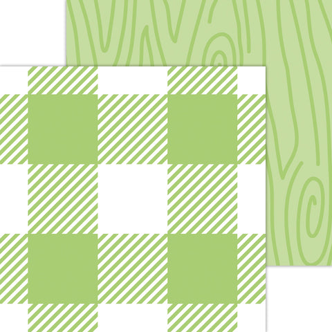 Doodlebug Petite Prints: 7072 Buffalo Check-Woodgrain Limeade (25-Sheet Pack)