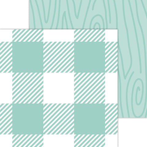 Doodlebug Petite Prints: 7074 Buffalo Check-Woodgrain Pistachio (Single Sheet)