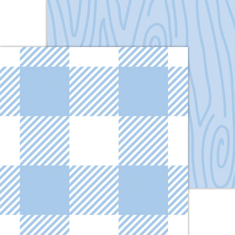 Doodlebug Petite Prints: 7076 Buffalo Check-Woodgrain Bubble Blue (Single Sheet)