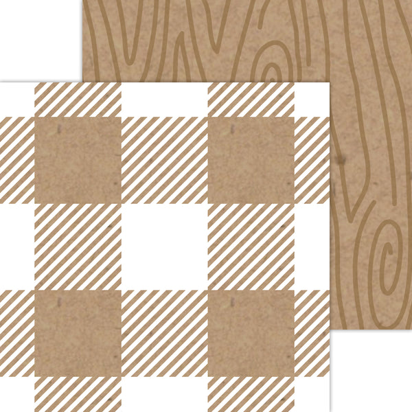 Doodlebug Petite Prints: 7080 Buffalo Check-Woodgrain Kraft (Single Sheet)