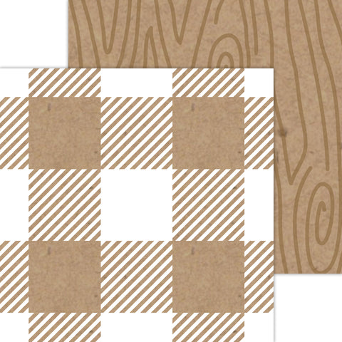 Doodlebug Petite Prints: 7080 Buffalo Check-Woodgrain Kraft (Single Sheet)