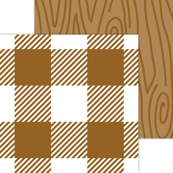 Doodlebug Petite Prints: 7081 Buffalo Check-Woodgrain Bon Bon (Single Sheet)