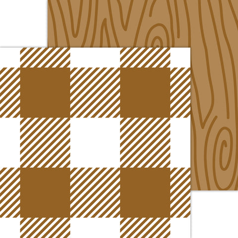Doodlebug Petite Prints: 7081 Buffalo Check-Woodgrain Bon Bon (Single Sheet)