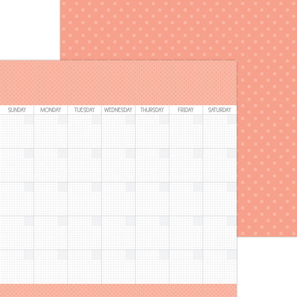 Doodlebug Day to Day Calendar Paper: 8051 Coral (Single Sheet)