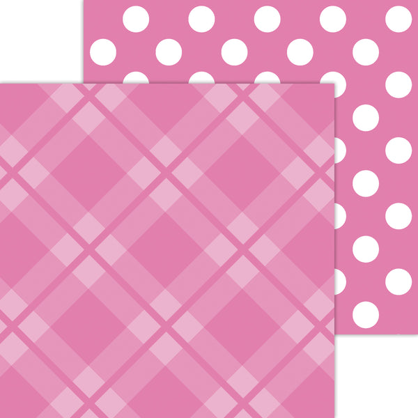 Doodlebug Petite Prints: 8093 Plaid-Polka Dot Bubblegum (25-Sheet Pack)