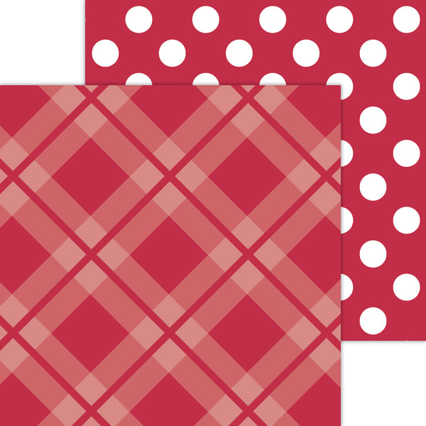 Doodlebug Petite Prints: 8094 Plaid-Polka Dot Ruby (Single Sheet)
