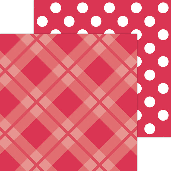 Doodlebug Petite Prints: 8095 Plaid-Polka Dot Ladybug (Single Sheet)
