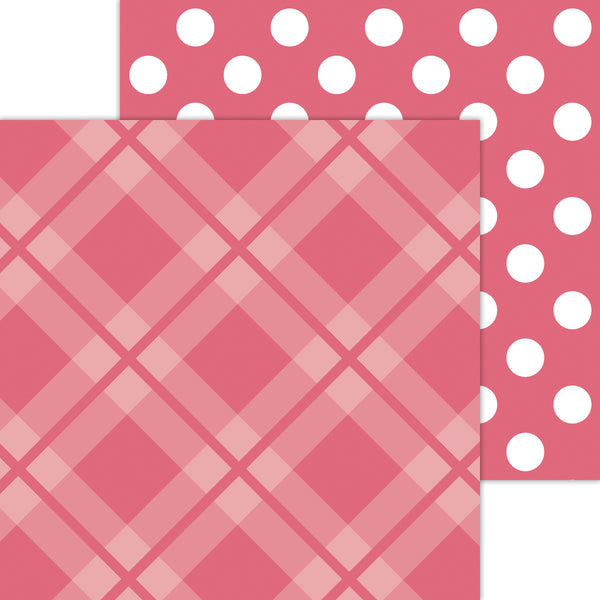 Doodlebug Petite Prints: 8096 Plaid-Polka Dot Cherry (Single Sheet)