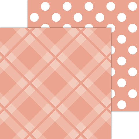 Doodlebug Petite Prints: 8097 Plaid-Polka Dot Coral (Single Sheet)