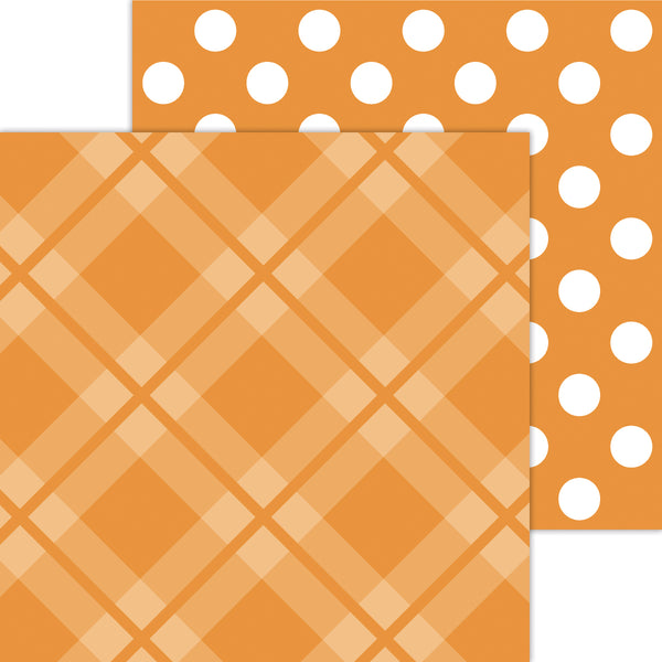 Doodlebug Petite Prints: 8098 Plaid-Polka Dot Mandarin (Single Sheet)
