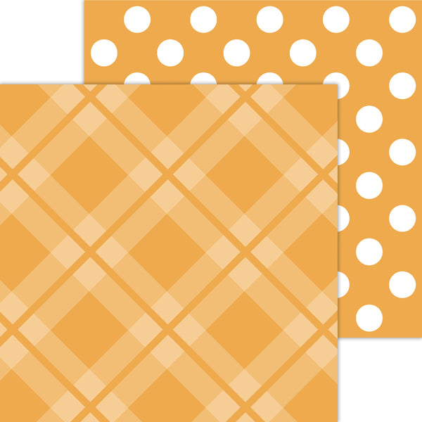 Doodlebug Petite Prints: 8099 Plaid-Polka Dot Tangerine (Single Sheet)