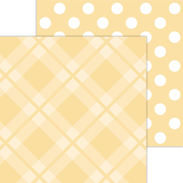 Doodlebug Petite Prints: 8101 Plaid-Polka Dot Lemon (25-Sheet Pack)