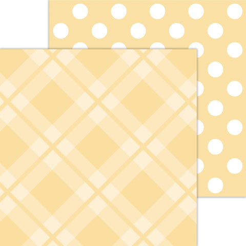 Doodlebug Petite Prints: 8101 Plaid-Polka Dot Lemon (Single Sheet)
