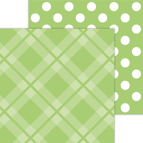 Doodlebug Petite Prints: 8103 Plaid-Polka Dot Limeade (25-Sheet Pack)