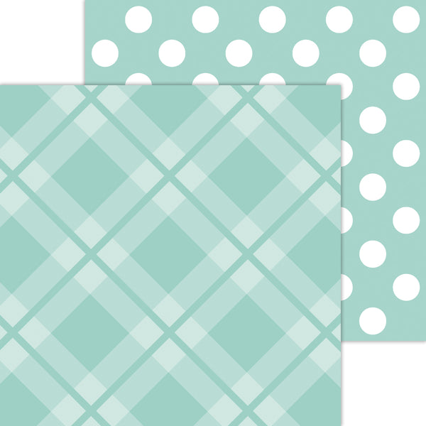 Doodlebug Petite Prints: 8105 Plaid-Polka Dot Pistachio (25-Sheet Pack)
