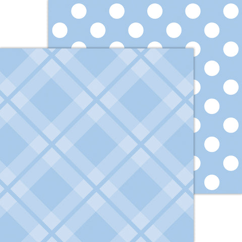 Doodlebug Petite Prints: 8107 Plaid-Polka Dot Bubble Blue (25-Sheet Pack)