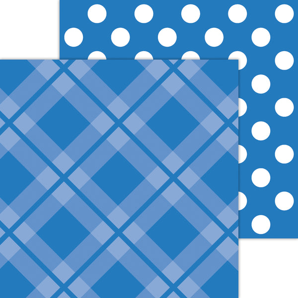 Doodlebug Petite Prints: 8108 Plaid-Polka Dot Blue Jean (Single Sheet)