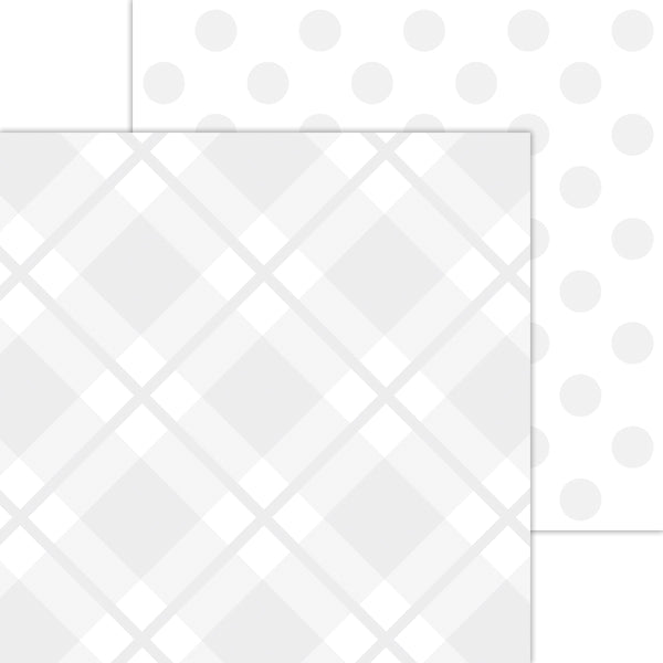 Doodlebug Petite Prints: 8113 Plaid-Polka Dot Lily White (25-Sheet Pack)