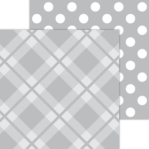 Doodlebug Petite Prints: 8114 Plaid-Polka Dot Stone Gray (25-Sheet Pack)