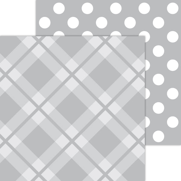 Doodlebug Petite Prints: 8114 Plaid-Polka Dot Stone Gray (Single Sheet)