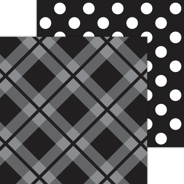 Doodlebug Petite Prints: 8115 Plaid-Polka Dot Beetle Black (25-Sheet Pack)