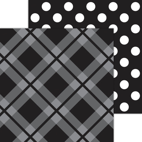 Doodlebug Petite Prints: 8115 Plaid-Polka Dot Bettle Black (Single Sheet)