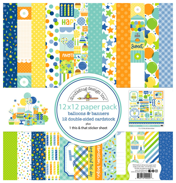 *NEW-PRE ORDER* Doodlebug Pattern Paper Collection: 9222 Balloons & Banners