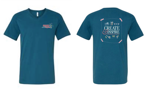 Virtual CropTacular Tshirt TEAL: V-Neck Front and Back Logo